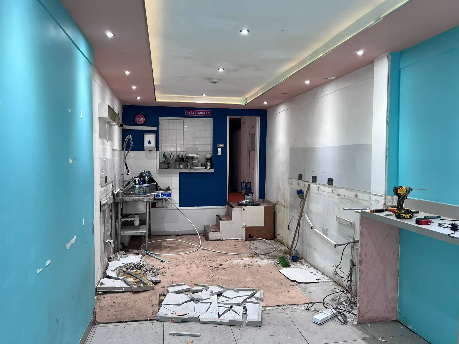 Prep area strip-out with first-fix plumbing, Brentwood